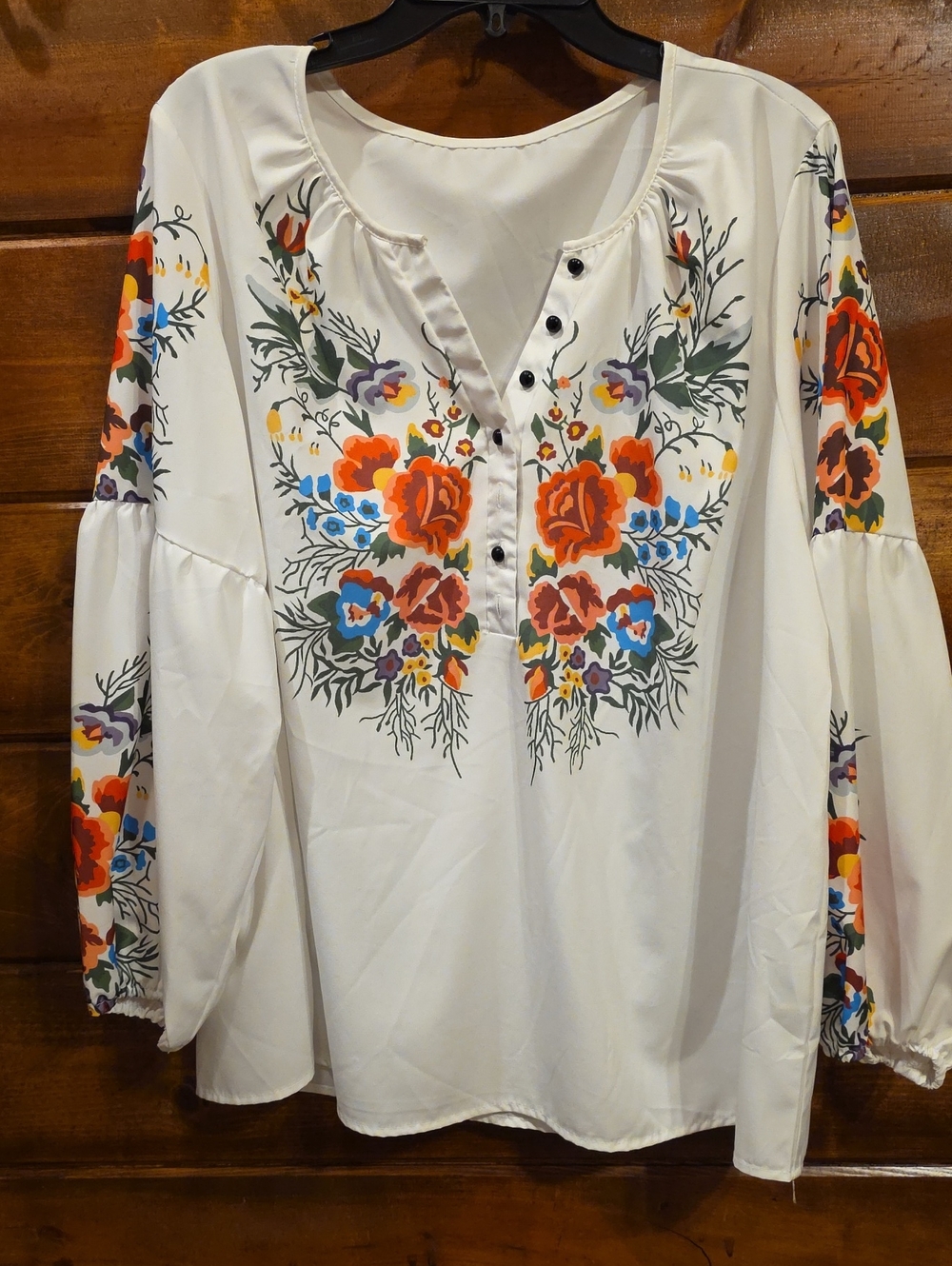 Women’s  Floral Button-Front Peasant Top